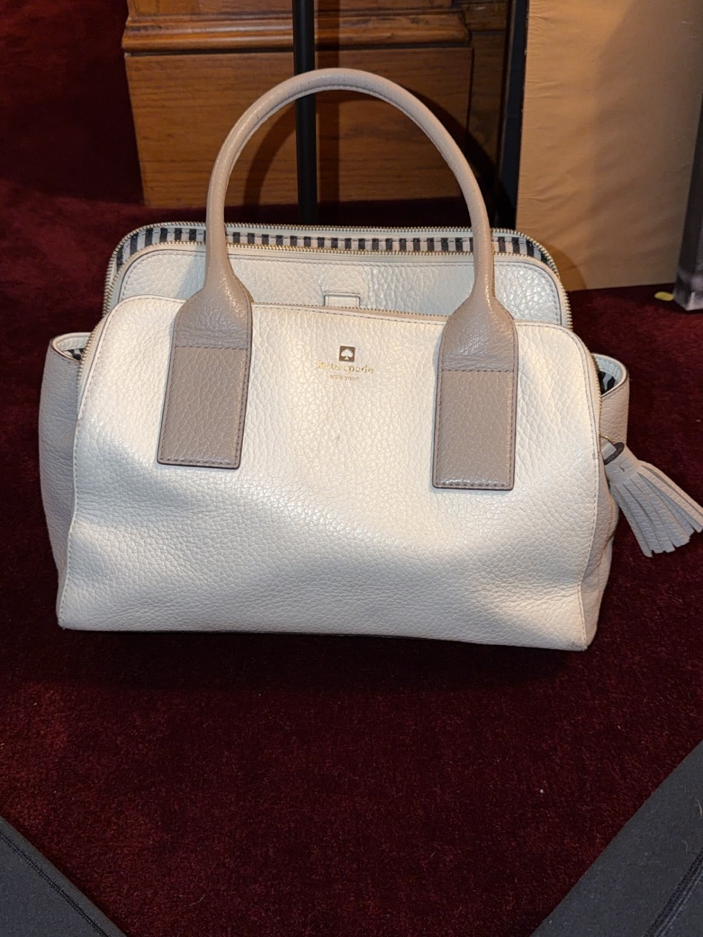 Kate Spade Cream and Taupe Southport Avenue Leather Satchel